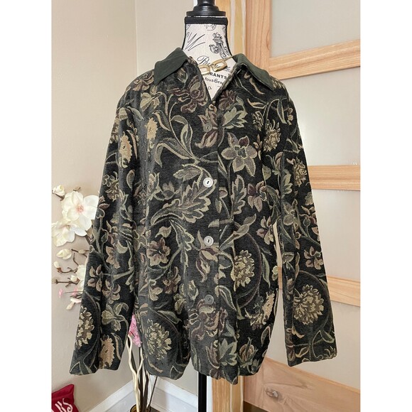Susan Graver Womens Floral Jacket Tapestry Fabric Faux Suede Collar sz Large - Picture 2 of 8